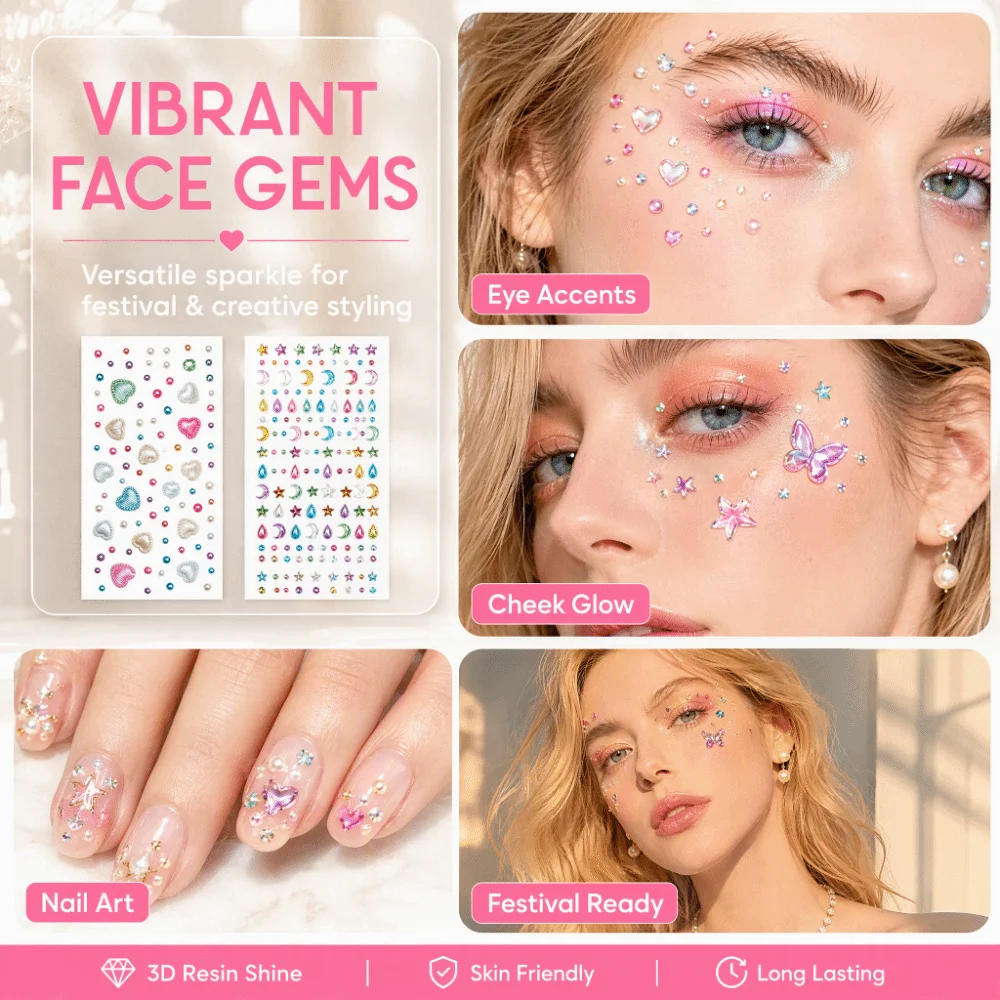 Bow with Adhesive Backing Bedazzling Sticker 3D Resin DIY Face Eye Jewels Sticker Waterproof Makeup Crystal Gem Sticker Festival