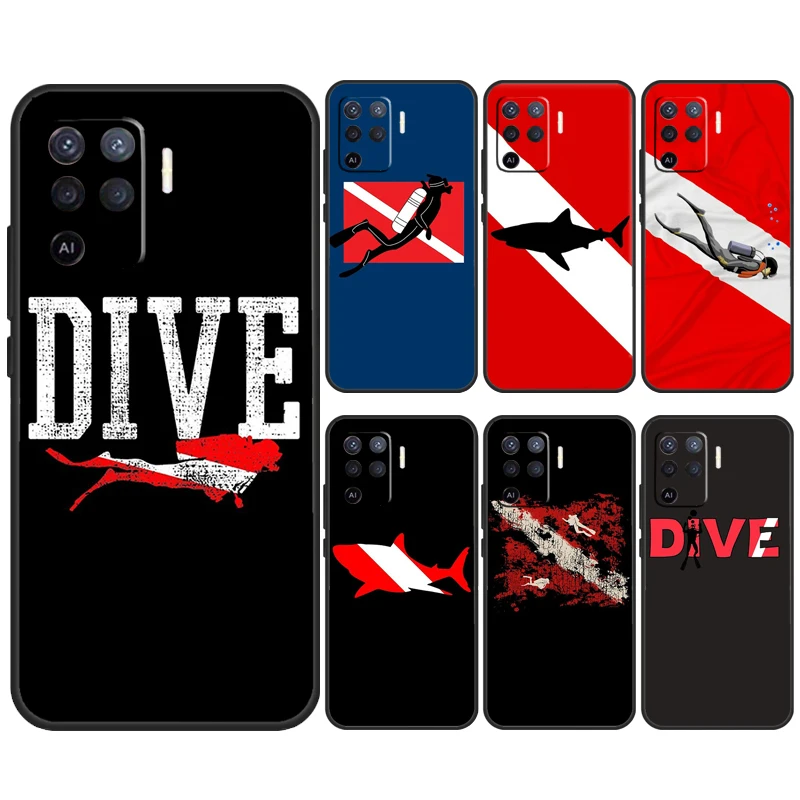 Dive Scuba Diver Shark Diving Flag Case For OPPO A78 A98 A58 A15 A17 A77 A5 A9 A53 A96 A76 A16 A54 A74 A94 A52 A72 A79 A57S