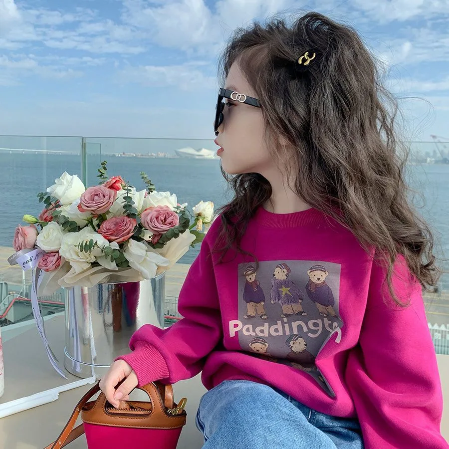 Girls Sweater Spring and Autumn Children Cartoon Anime Top 3-8 Years Old Children Fashion Rose Red Pullover Kid Top