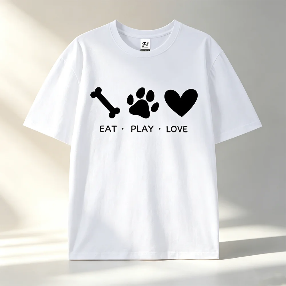 Unisex Graphic T‑Shirt Dog Bone Paw Heart Print Short Sleeve O‑Neck Casual Tee Top Gift For Dog Lover Pet Owner Daily Wear