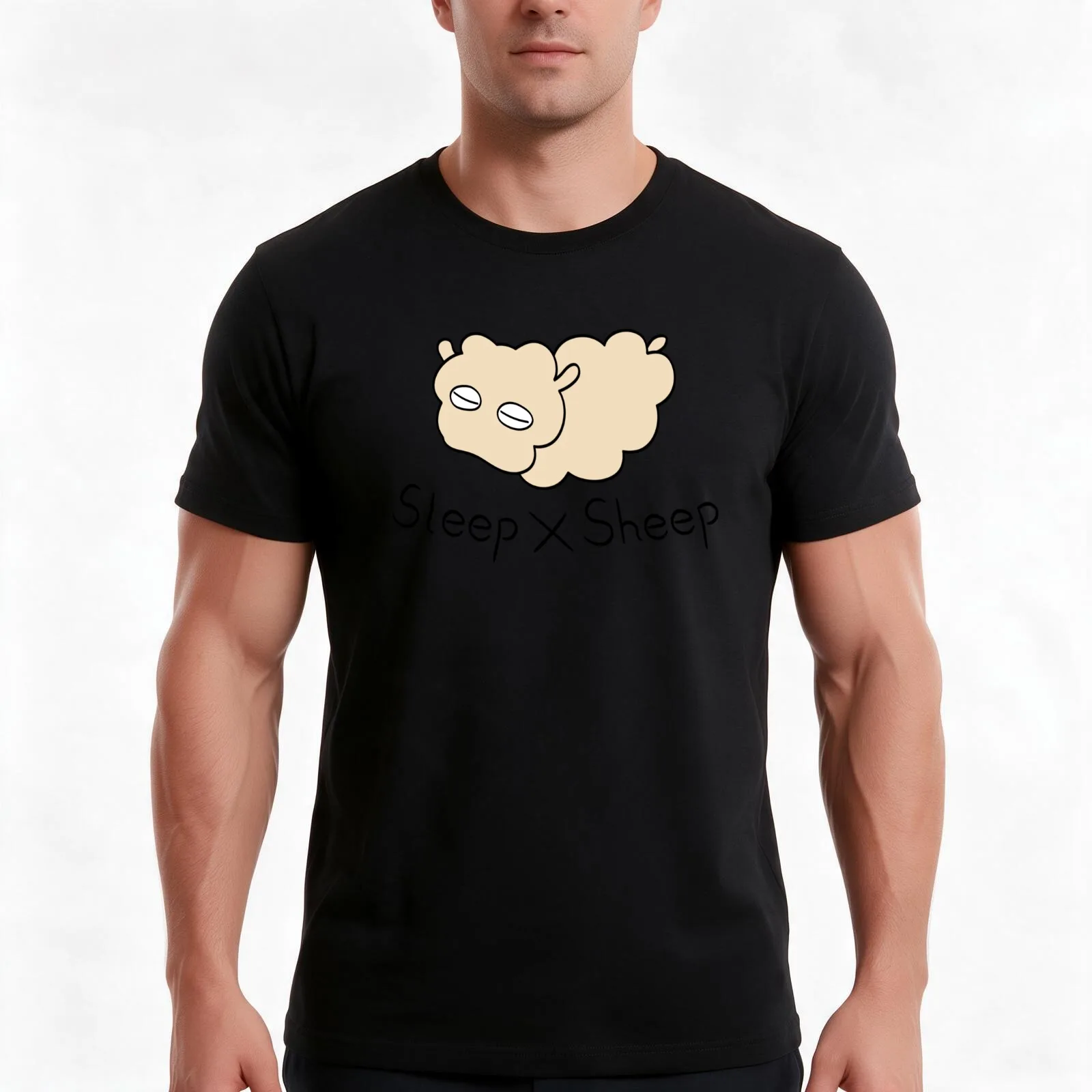 Sleep X Sheep T-Shirt, Summer Casual Cotton Tee, Oversized Streetwear Tops, Vintage Graphic Print, Loose Fit Short Sleeve