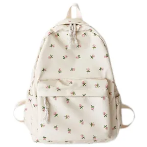 Korean Student School Backpack Floral White School Bags for Girls Adolescents Beautiful Women's Backpack 6 Main Sales Bag Branco - №4