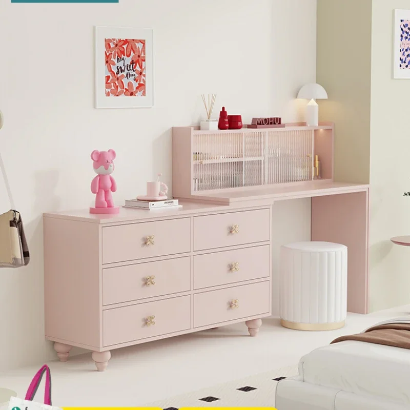 Sakura Pink Dressing Table Bucket Cabinet Integrated Makeup Table Corner Mounted Dressing Table Dopamine Bed Tail