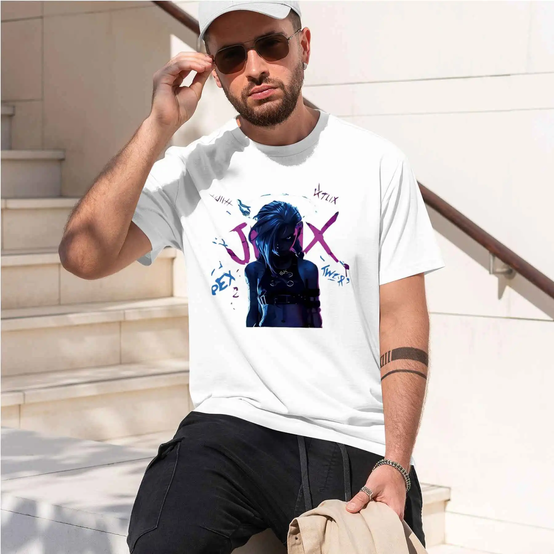 new printed T-shirt Men's Arcane Jinx Themed Printed T-Shirts Trendy Loose Casual Game Peripheral Tops