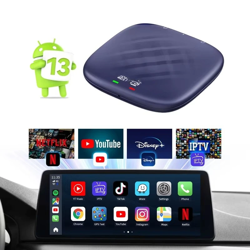 

8G 128GB Carplay Ai Smart Box Android 13 Wireless Usb Dongle Tbox Plus Auto Portable Car Play for youtube netflix