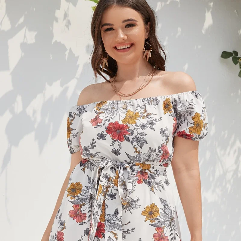 Plus Size Floral Print Eleganckie letnie kombinezony damskie z ukośnym dekoltem i krótkim rękawem z szerokimi nogawkami Casual Boho Jumpsuits Duży