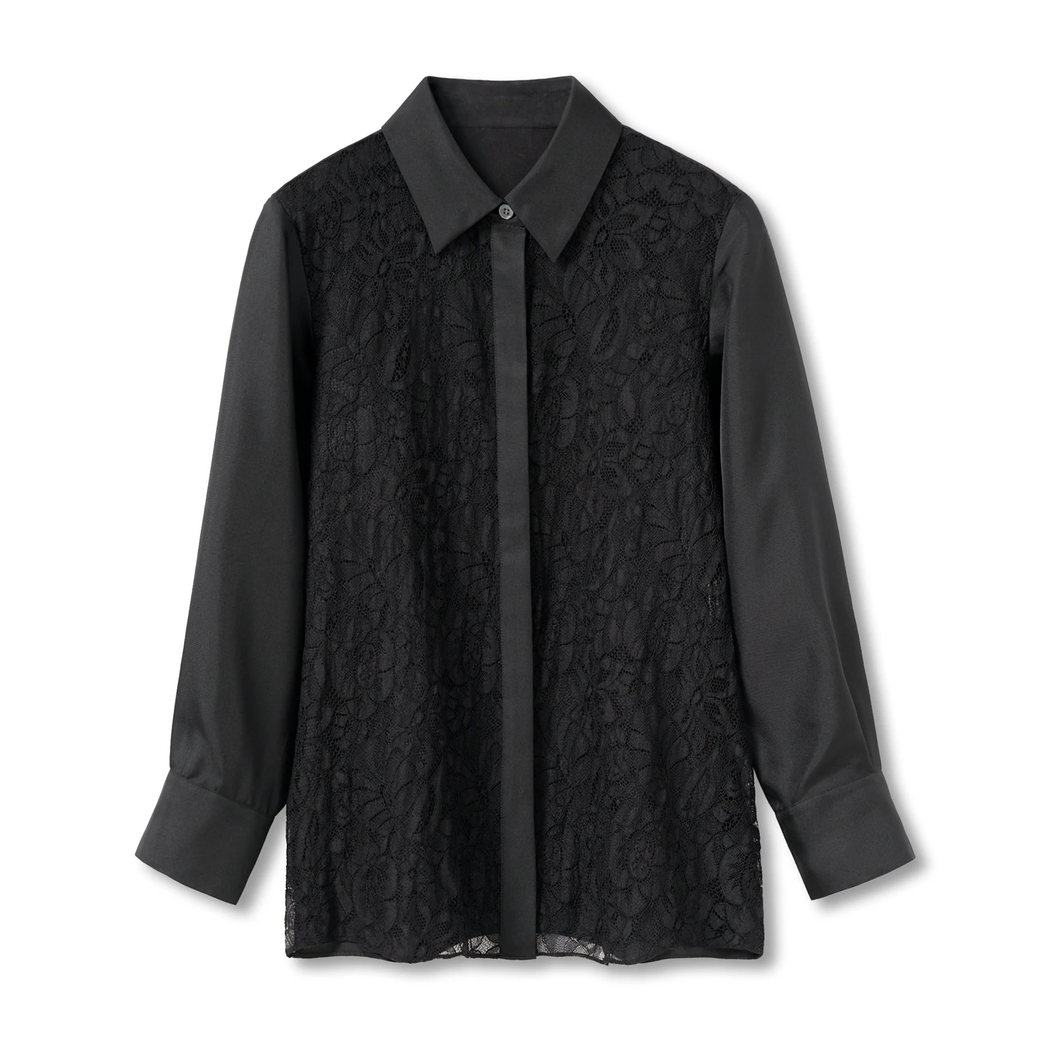 

Женская рубашка Affinity New Ideology с шелковыми кружевными вставками, отложным воротником и скрытыми пуговицами, в деловом стиле, с длинным рукавом, дышащая, комфортная