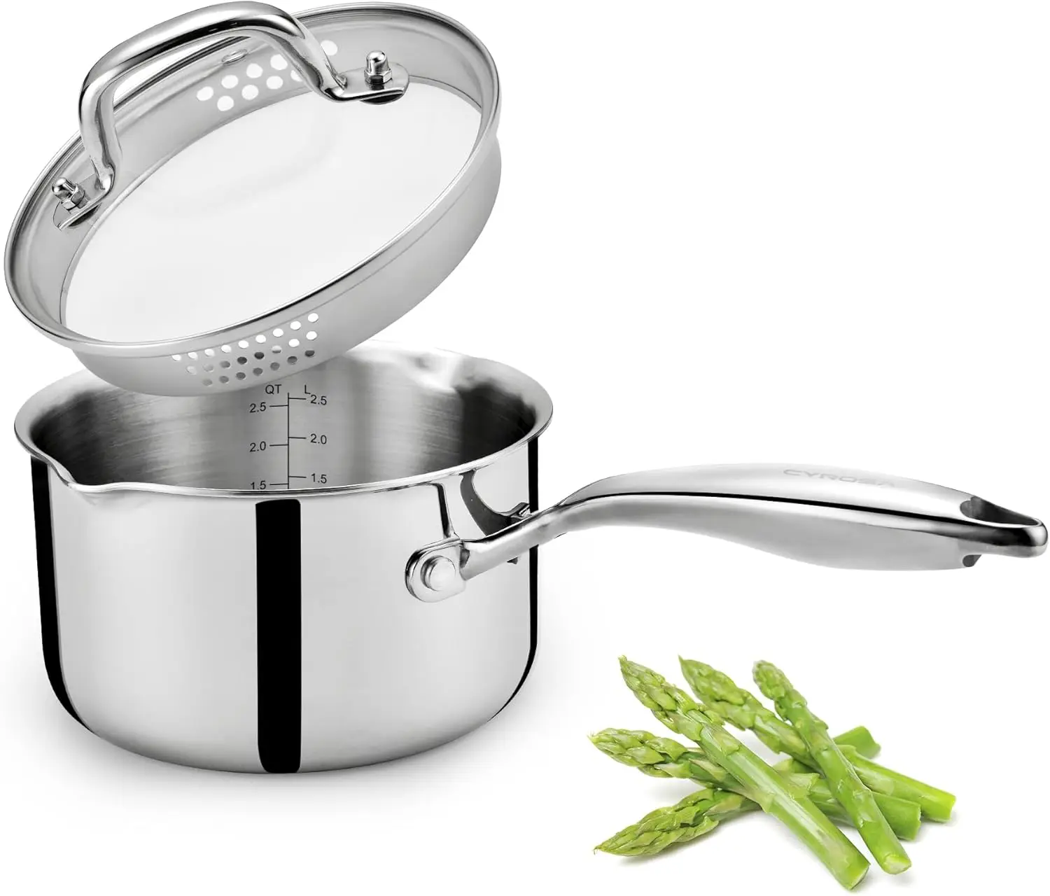 

3.5 Quart Stainless Steel Saucepan with Strainer Lid, Easy Pour Spouts, Dishwasher Safe for Stove Top Cooking
