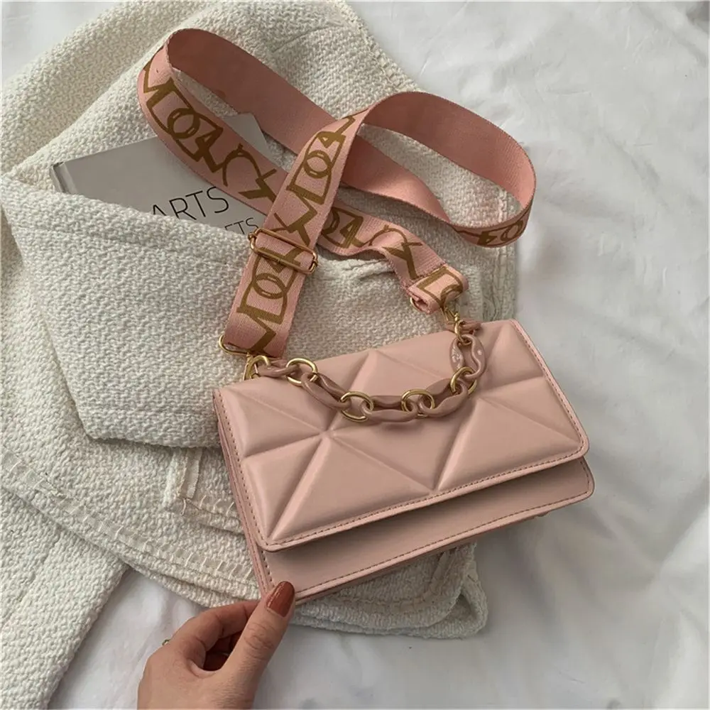 Fashion Women PU Leather Shoulder Bag with Fabric Strap Handbags Flap Bag Crossobdy Bag Female Large Capacity Casual Clutch Bag