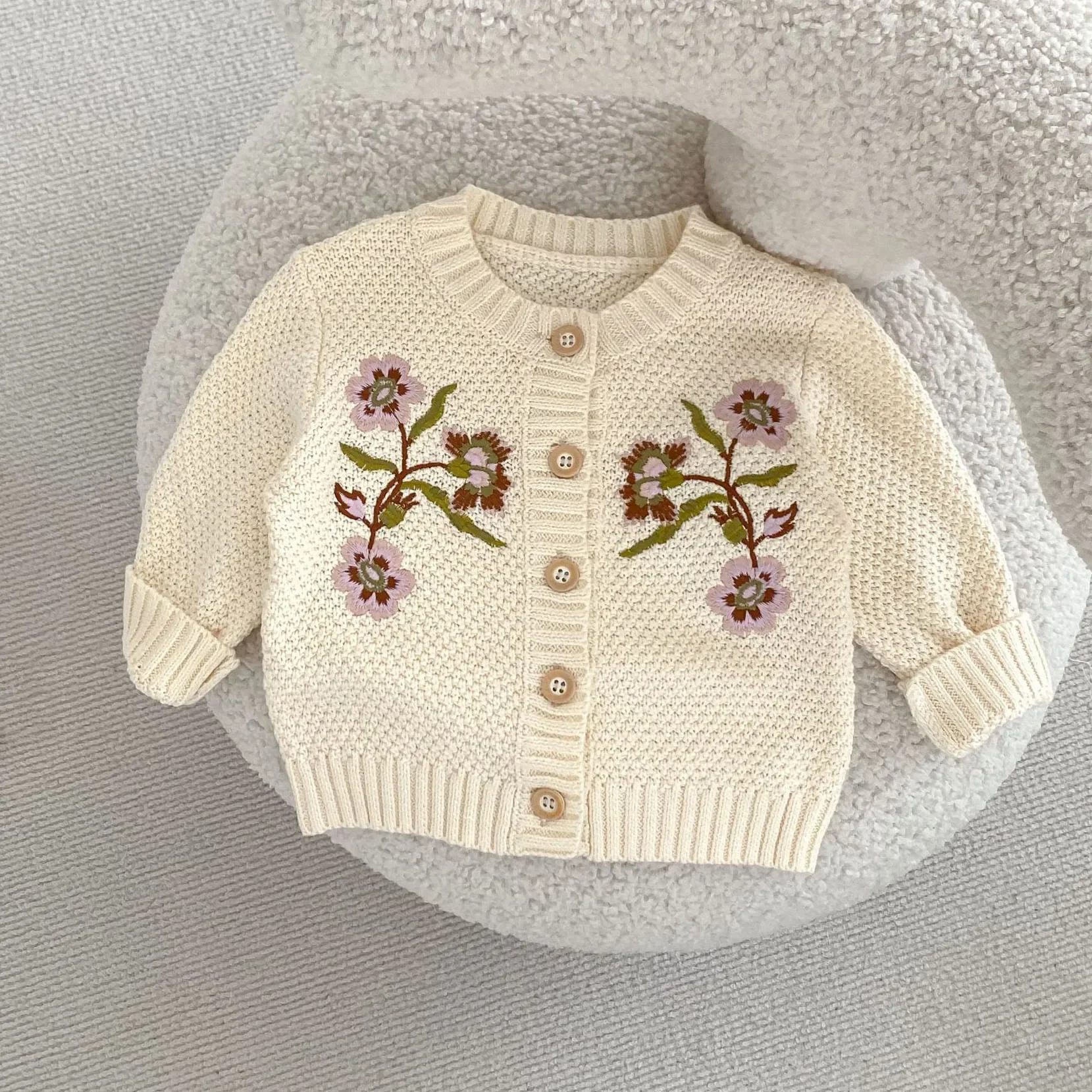 

0-3T Newborn Kid Baby Girl Winter Floral Clothes Knit Flower Embroidery Baby Sweater Cardigan Coat Elegant Cute Sweet Knitwear