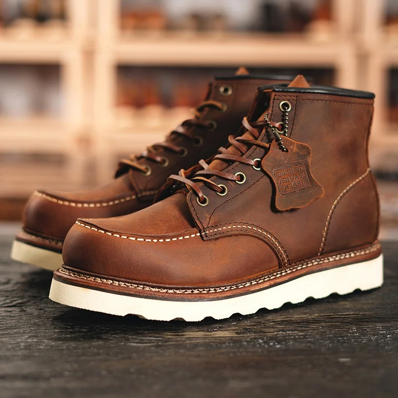 

Retro American 1907 Work Boots Taiwan Taiqing Cowhide Men's And Women's Mad Cowhide Shoes Boots