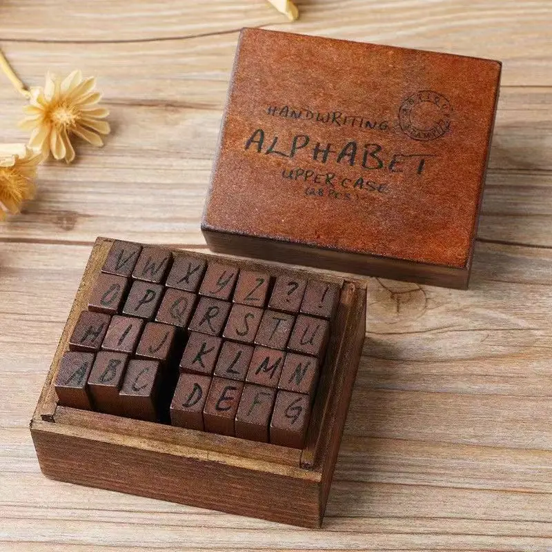 

free shipping Alphabet stamp lower case and upper case Funnyman vintage letter stamp 28 stamps 2 box