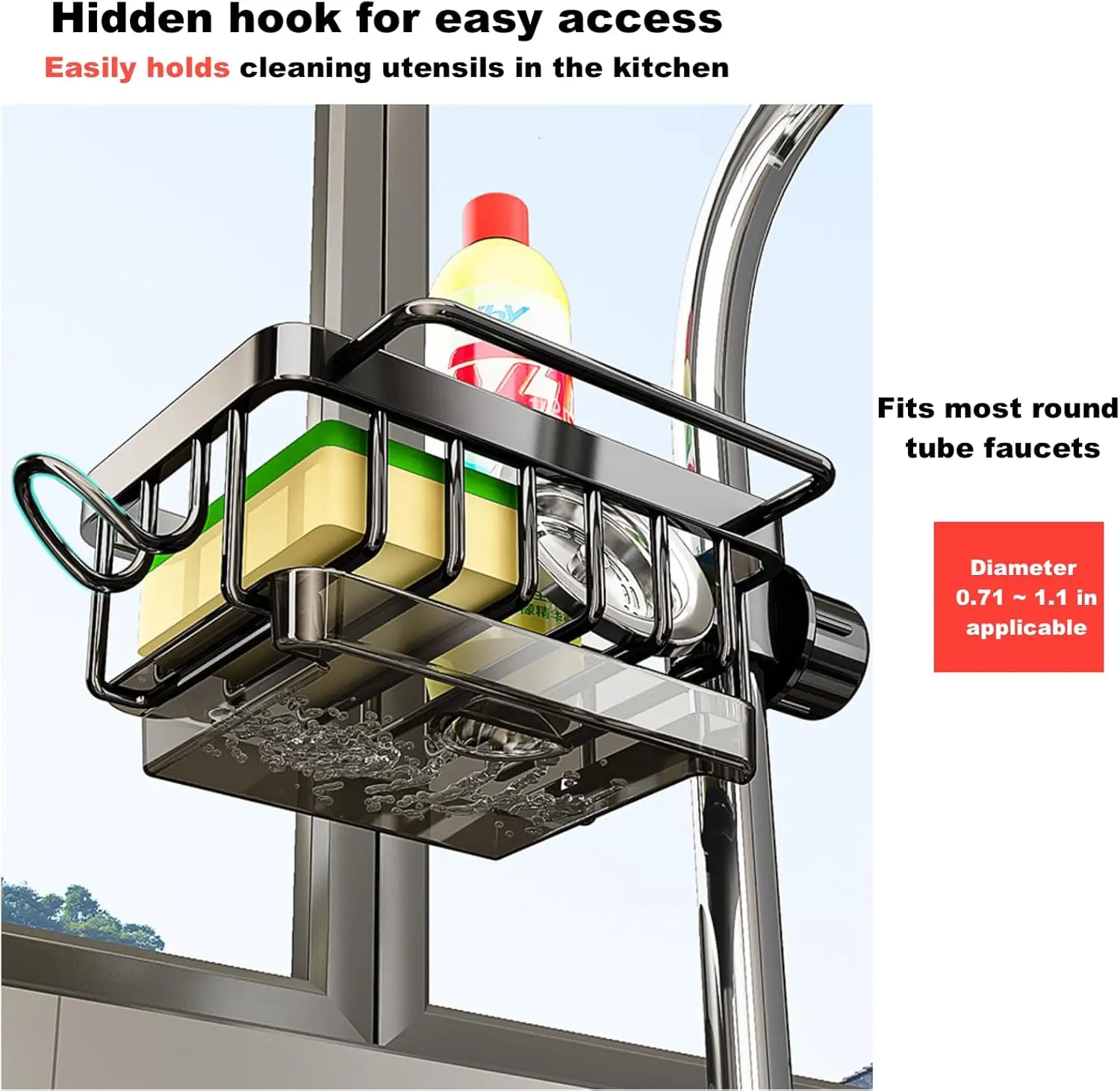 

Compact Tap-Mounted Spice Shelf – Sink Organizer with Drainage Rack – Space-Saving Kitchen Storage for Utensils/Accessories