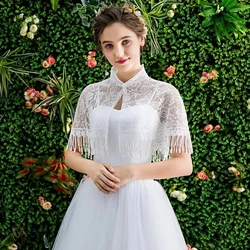 Women Floral Lace Wrap Shawl Perspective Embroidery Bridal Prom Bolero Shrug Buckle Open Front Top Cape Top Shawls Sleeveless