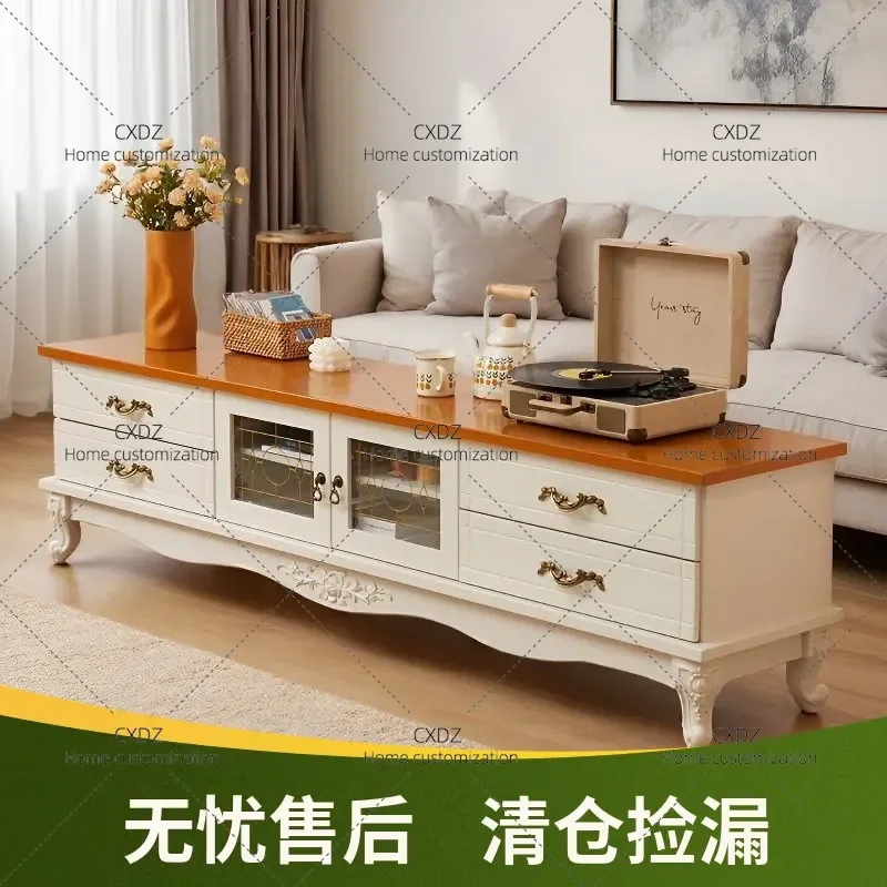Solid Wood TV Cabinet Storage Locker Integrated Retro Medieval Nordic Style Living Room Combination New Model