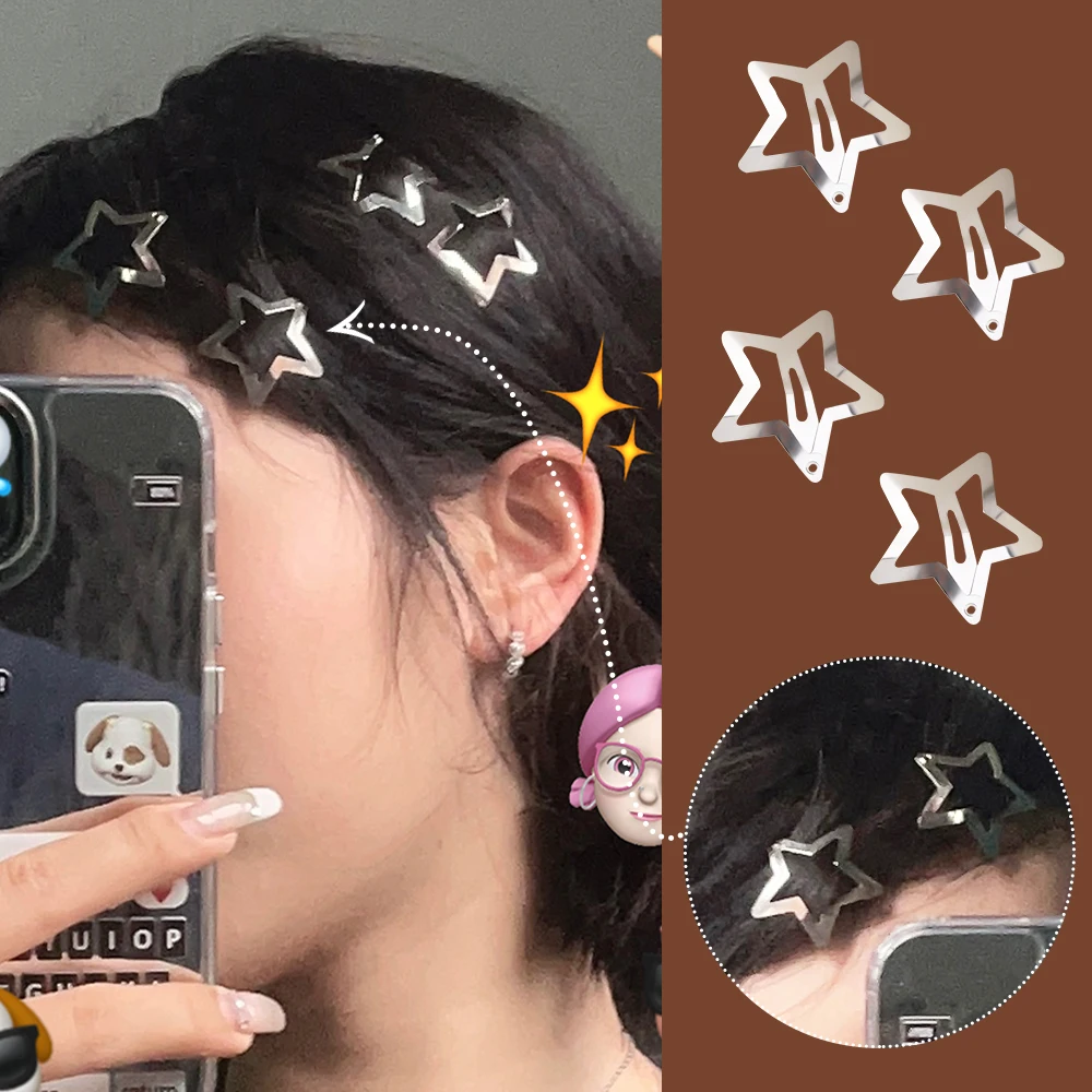 2/10/30/50pcs Silver Star Snap Y2K Style Hair BB Clips New Fashion Metal Side Bangs Hair Grip for Women Girls Hair Accessories