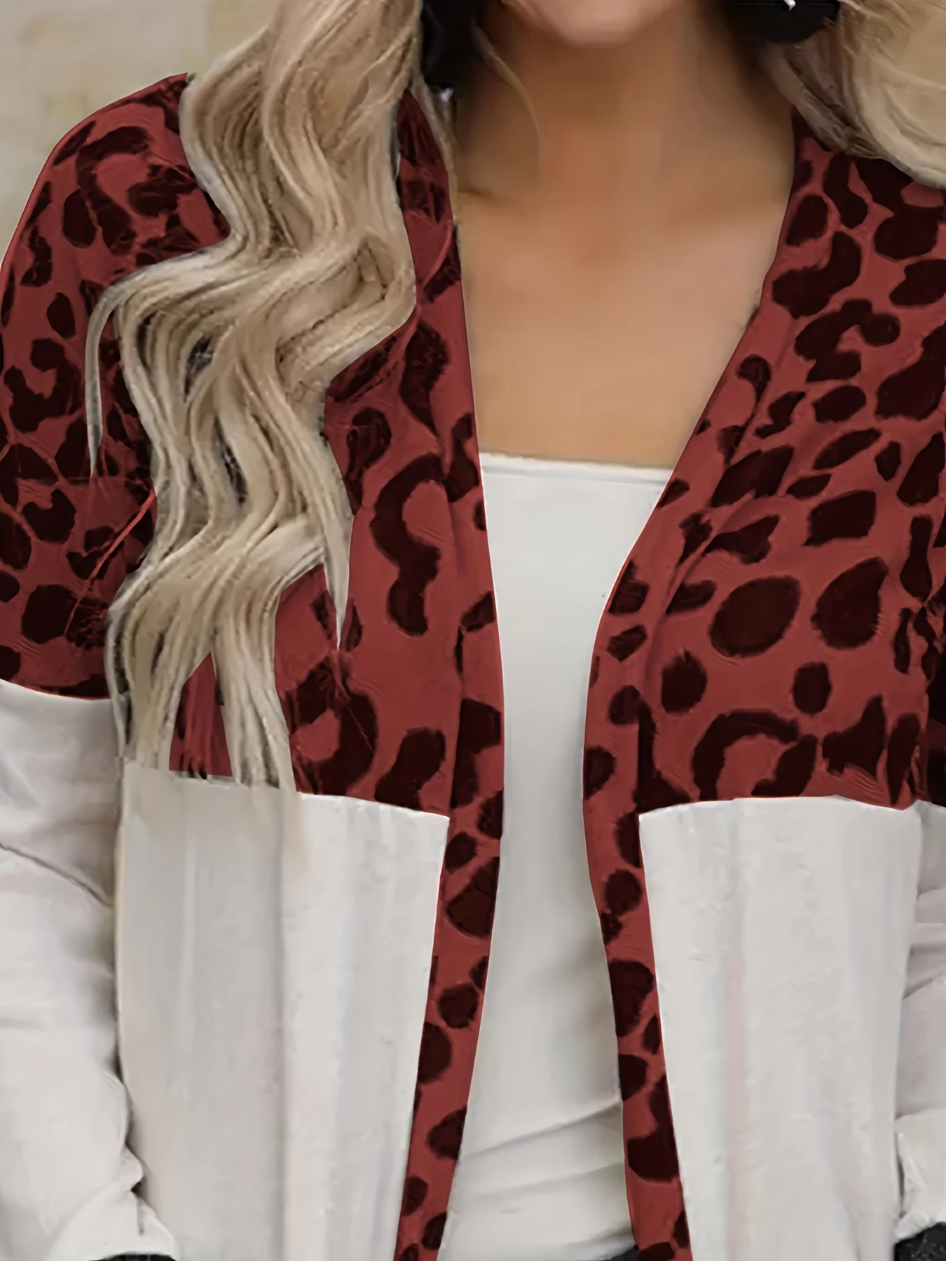 

Женский повседневный леопардовый лоскутный кардиган с цветными блоками, длинная куртка с открытым передом