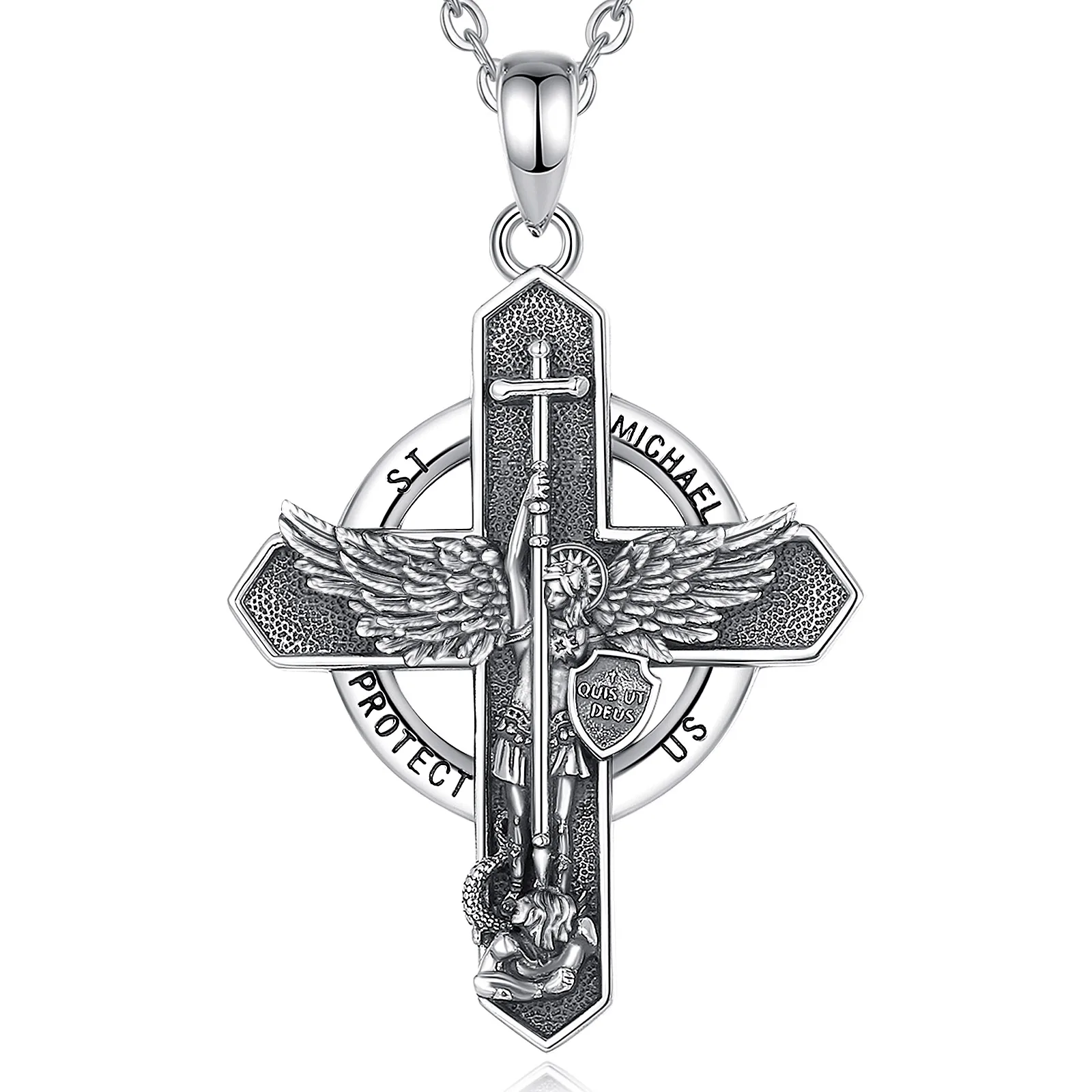 Eudora Archangel Saint Michael Pendant Necklace Silver 3