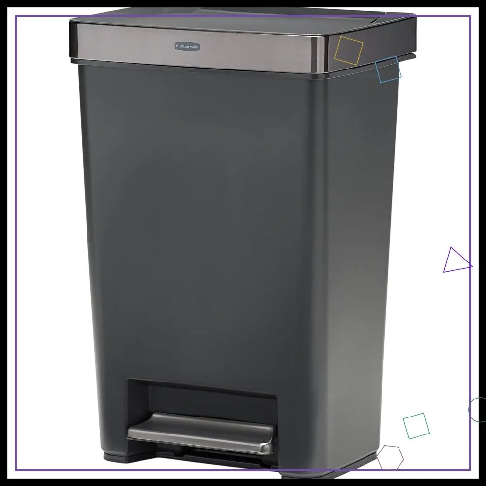 

Step-On Trash Can with Stainless Steel Rim, 12.4 Gallon Charcoal for Kitchen Home Office