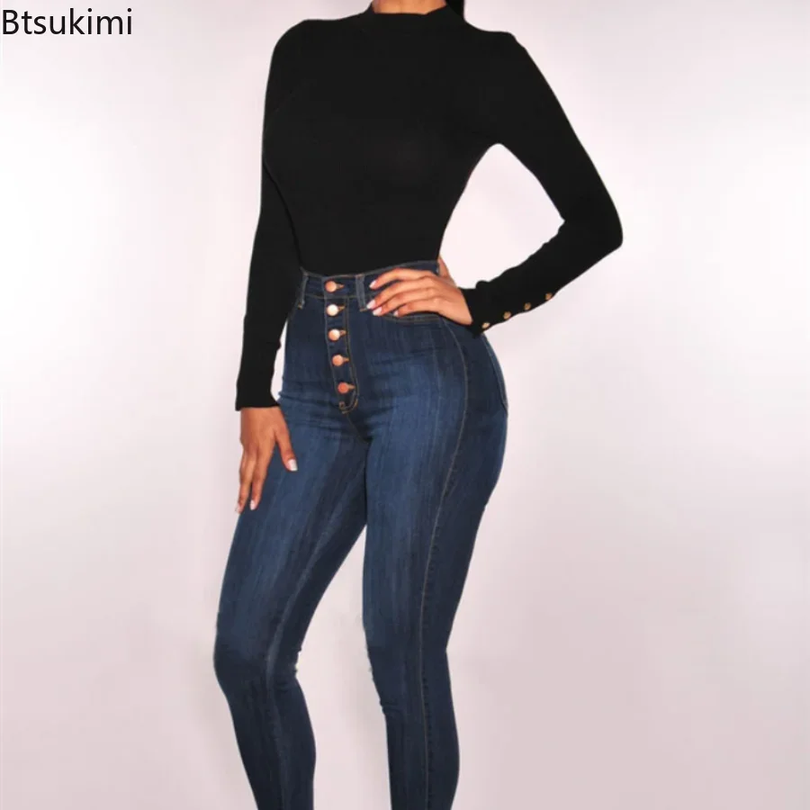 New 2024 Jeans For Women High Waist Push Up Jeans High Elastic Stretch Ladies Mom Jeans Female Washed Denim Skinny Pencil Pants