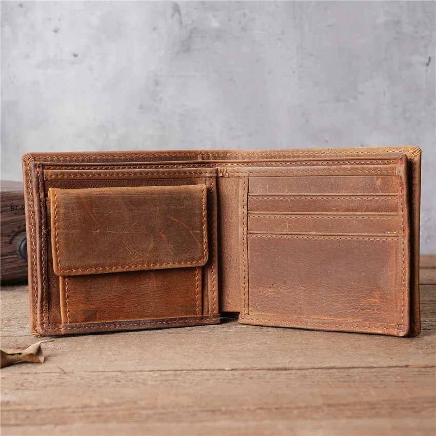 Vintage Genuine Leather Men's Wallets Handmade Folding Multi Slot Card Bag Billfold Coin Purse Short Wallet