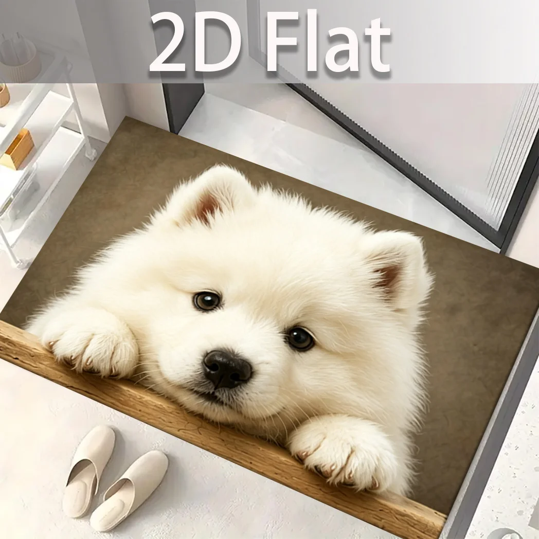 Maltese Dog Welcome Sign Porch Mat White Fur Wooden Plaque Script Print Non Slip  Entrance Rug For Cozy Home Entryway Decor