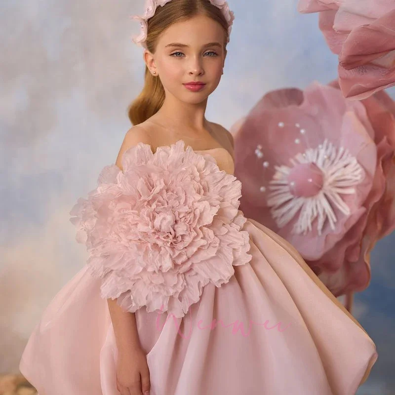 Lovely Customized Pink Flower Girl Dresses For Wedding Mini Skirts Kids Birthday Party First Communion Gown Cocktail Dress