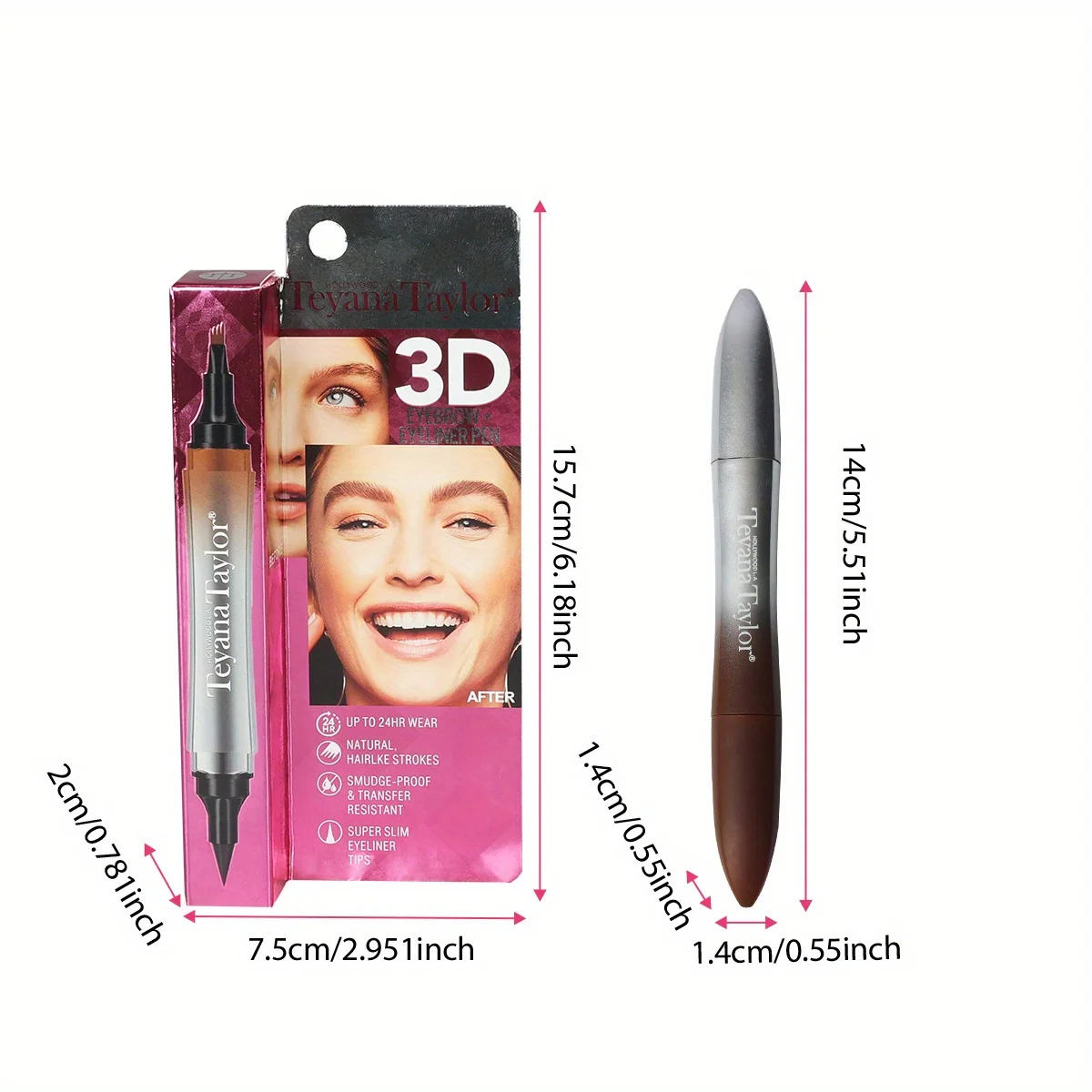 Double-headed four-pronged eyebrow pencil Quick-drying waterproof and sweat-proof wild eyebrow 2in1 eyebrow pencil