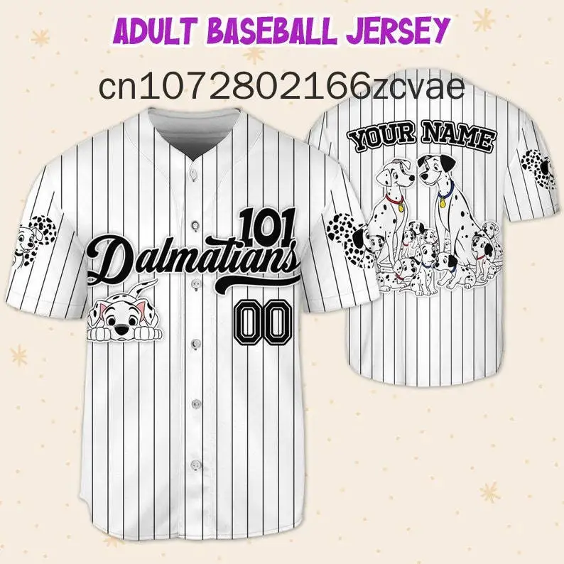 New Custom Disney 101 Dalmatians Baseball Jersey Streetwear Fashion Summer Men\'s And Women\'s Short Sleeve Baseball Shirt