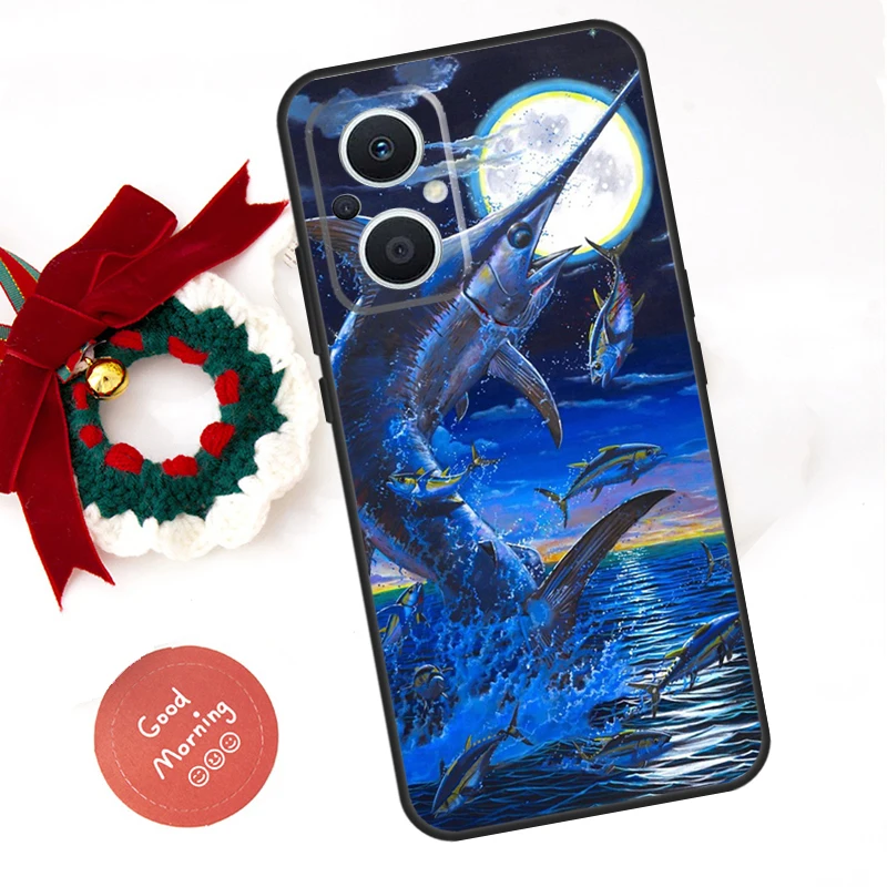 Blue Marlin Painting Phone Case For OPPO Reno 11 F 10 Pro 4 5 6 7 8 Lite 4Z 5Z 8T OPPO Find X6 X5 Pro X2 X3 Lite