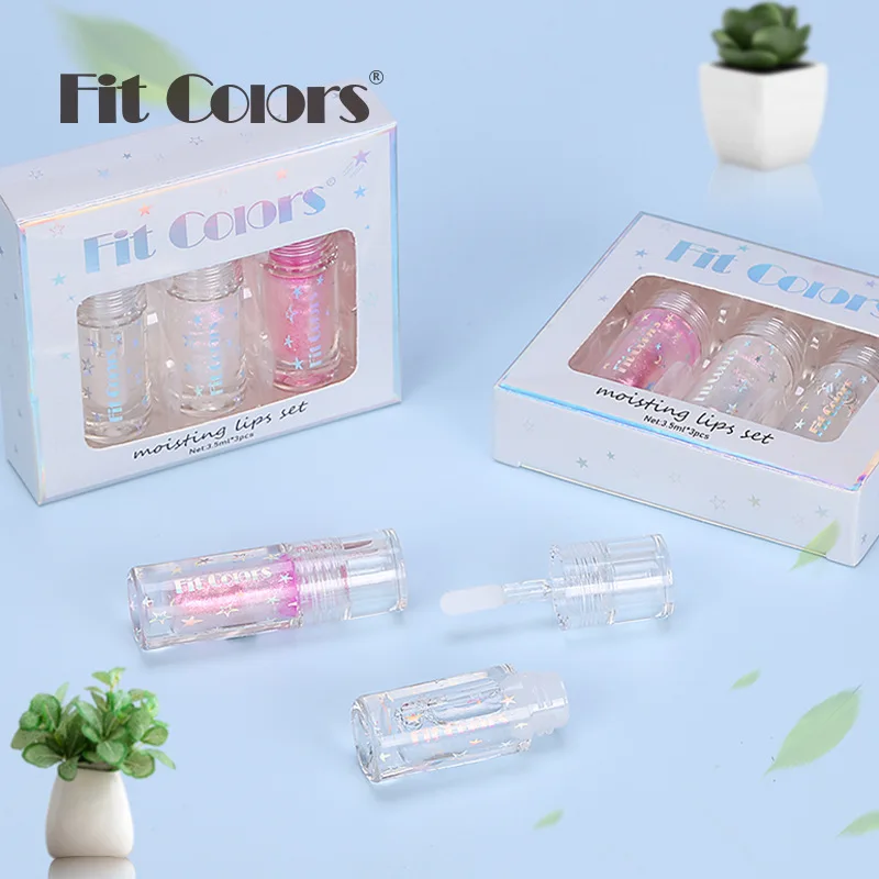 1set 3pcs Pearl Plumping Lip Liquid Moisturizing Hydrating Fine Shimmer Dichroic Lip Oil Lip Gloss Gift Box Cross border