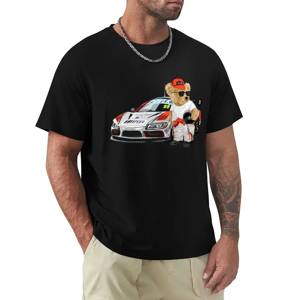 Teddy Bear Racing Car T Shirt Harajuku Short Sleeve T-shirt 100% Cotton Graphics Tshirt Tops