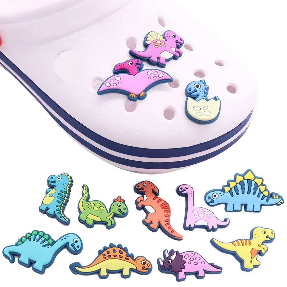 Single Sale 1pcs PVC Animal Dinosaur Stegosaurus Tyrannosaurus Shoe Charms Accessories Sandals Shoes Decorations Buckle Kid Gift