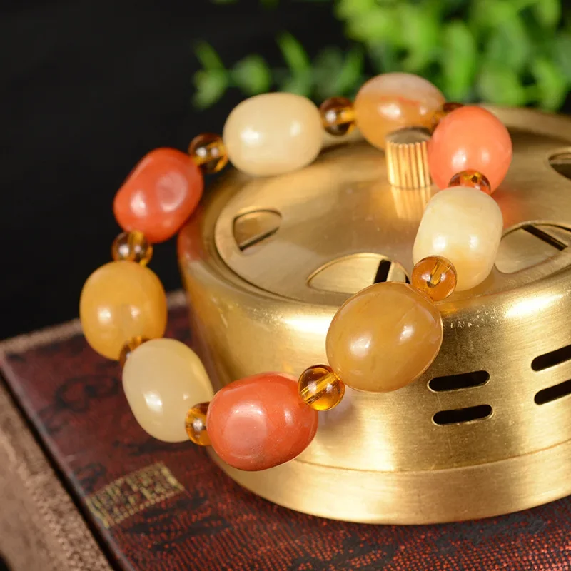 

Браслет ручной работы из полированного нефрита, натуральный, высококачественный, трехцветный, золотой и нефритовый браслет в ретро-этническом стиле