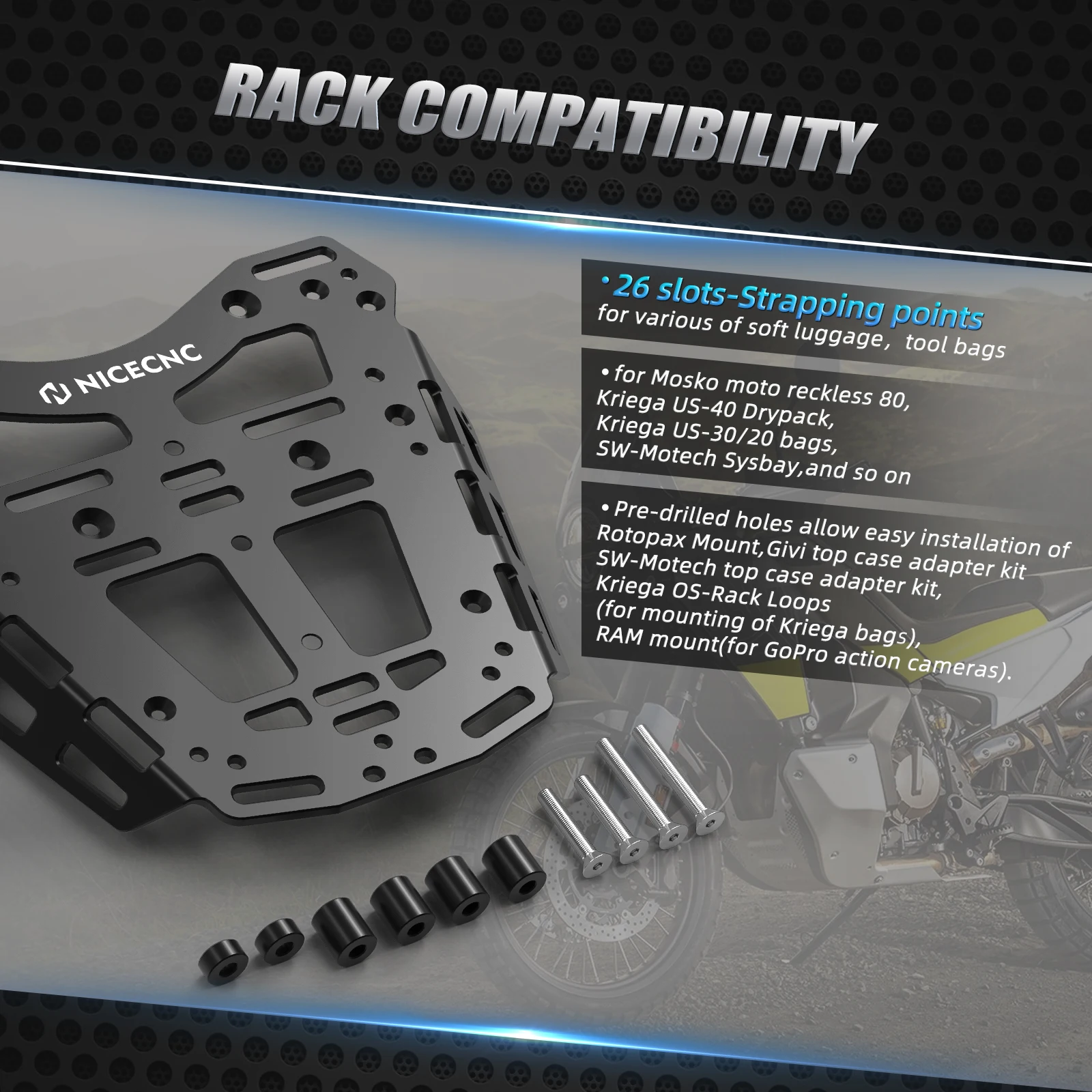 ل 2022-2024 Husqvarna Norden 901 رف أمتعة Reckless أكياس الربط قوس ل Husq Norden 901 حافظة علوية جبل قوس