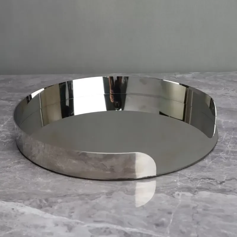 Stainless Steel Round Corner Mirror Jewelry Storage Tray Elegant Fruit Plate Organizer Home Decor Service Box for Rings