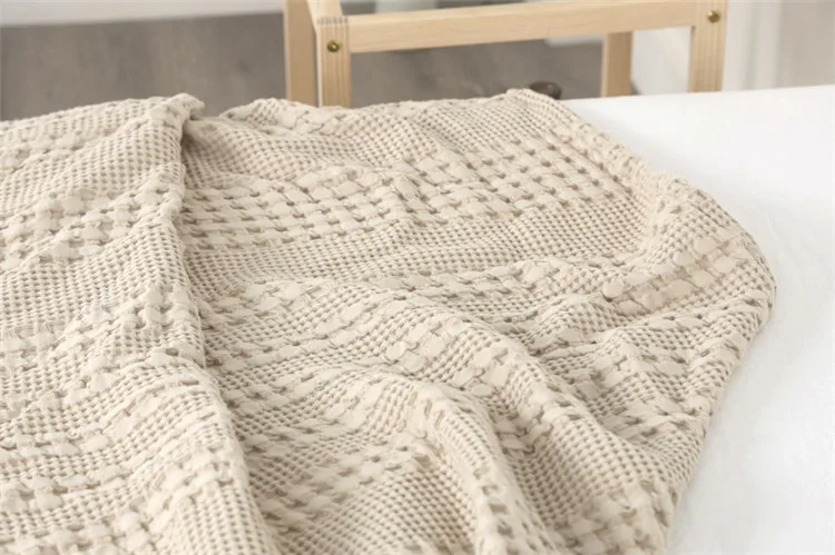 Waffel karierte Baumwoll-Sofa-Einwurf decke, Luft zustand Sommer-Quilt-Decken für Betten, weiches Heim bettdecke, solide Tages decke – Detail 7
