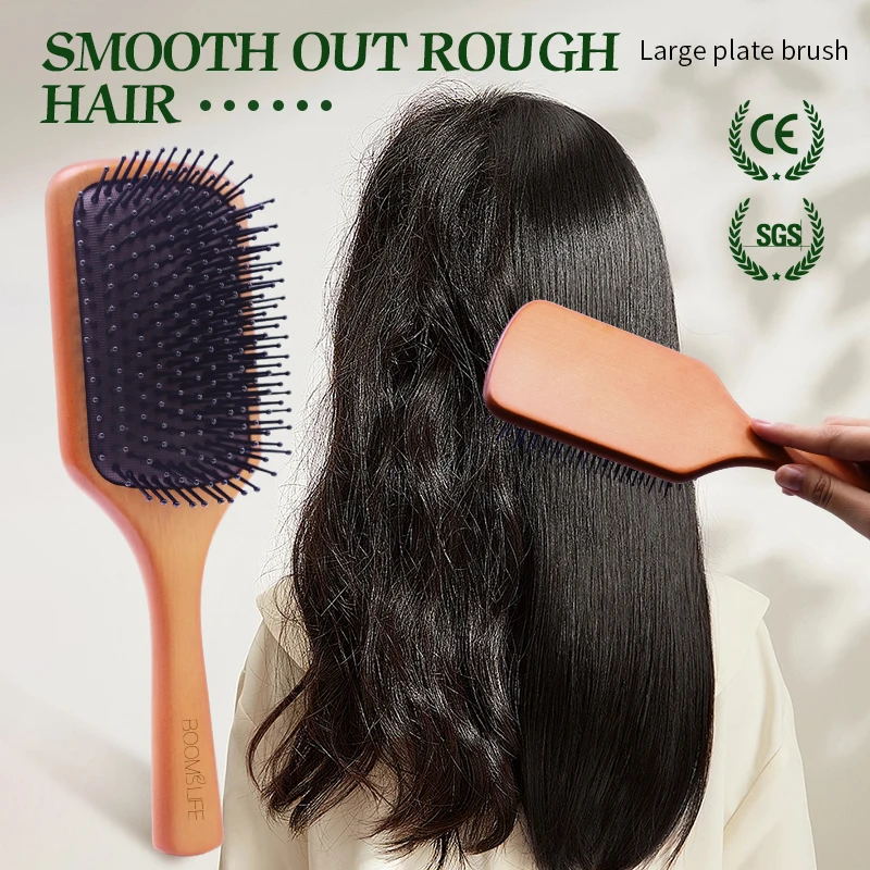 Square Paddle Detangling Hair Brush Women Head Scalp Massage Brush Wide Tooth Comb for Hair Big Air Cushion Maple Wood HairBrush