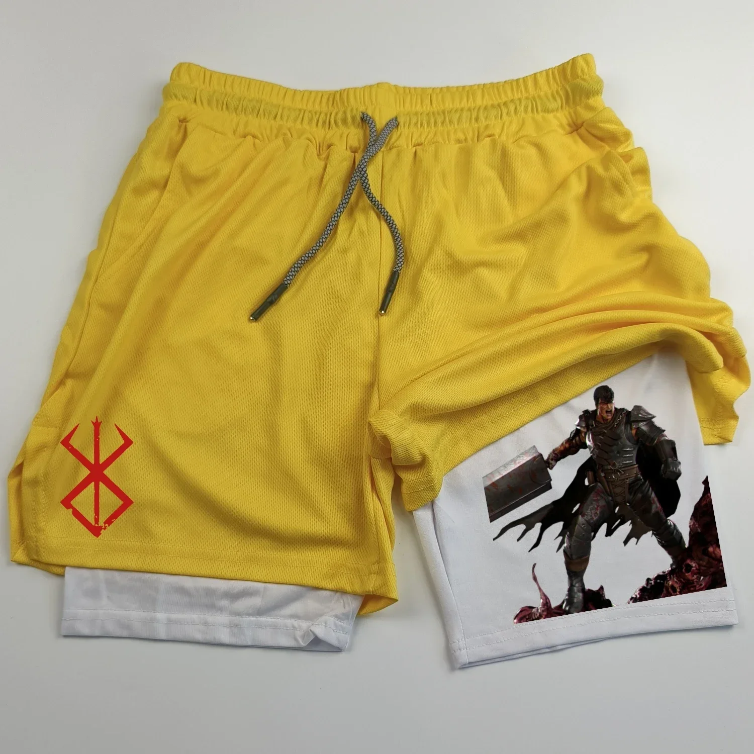 Christian Cross Print Men's 2-in-1 Shorts, Quick Dry Compression Liner Workout Running Shorts with Phone Pocket & Towel Loop