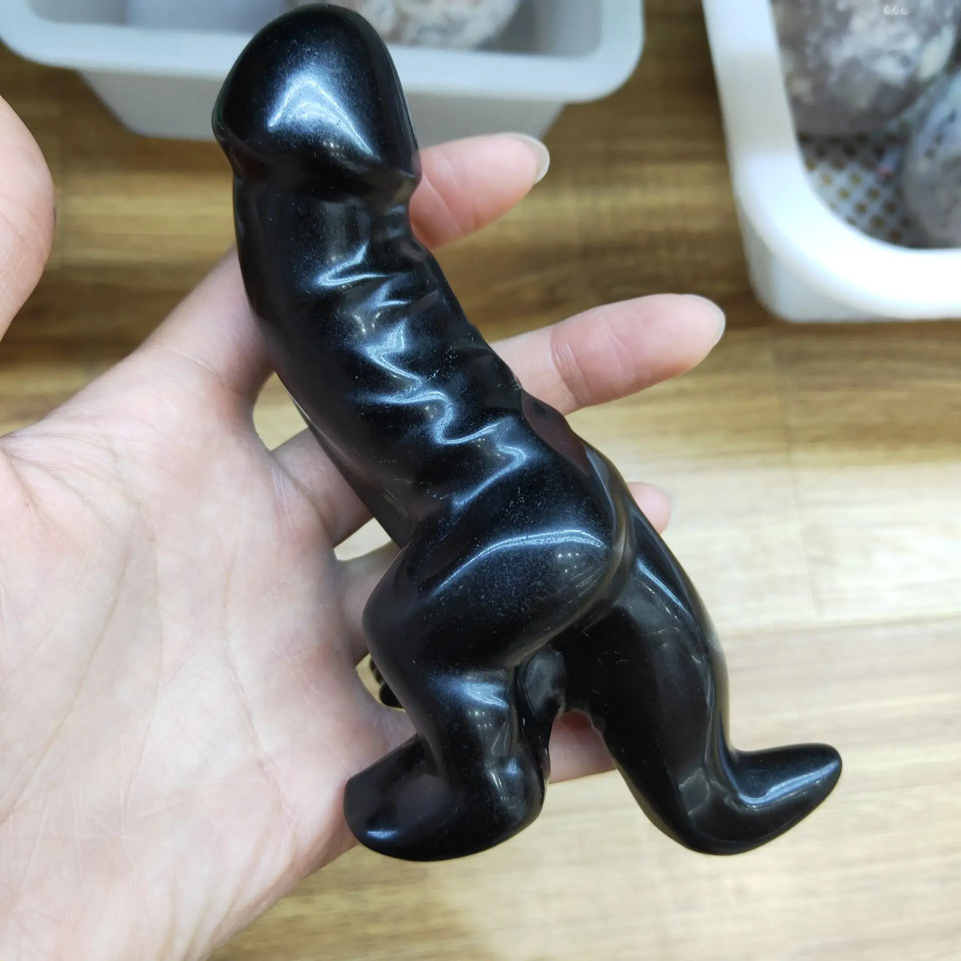 

1pcs Natural Black Obsidian Dinosaurs shape Wands Gemstone Body Massage Pleasure Wand Stick Exercise Toys Crafts Birthday Gift