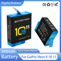 For GoPro Hero 10 HERO11 HERO 9 Li-ion Battery Pack Motion Camera Battery Storage for GoPro Hero9 2000mAh Rechargeable Batteries