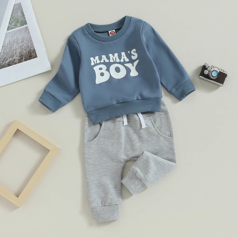 

Toddler Boy Clothes Mama Boy Baby Clothes Long Sleeve Crewneck Sweatshirt Casual Pants Spring Fall Outfit