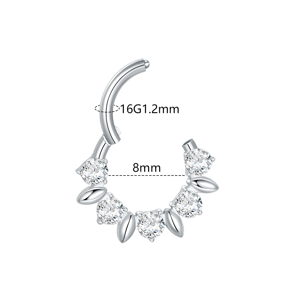 1pc Titanium Round Zircon Hinged Segment Ring for Women 8mm Nose Daith Cartilage Hoop Earrings Piercing Body Jewelry
