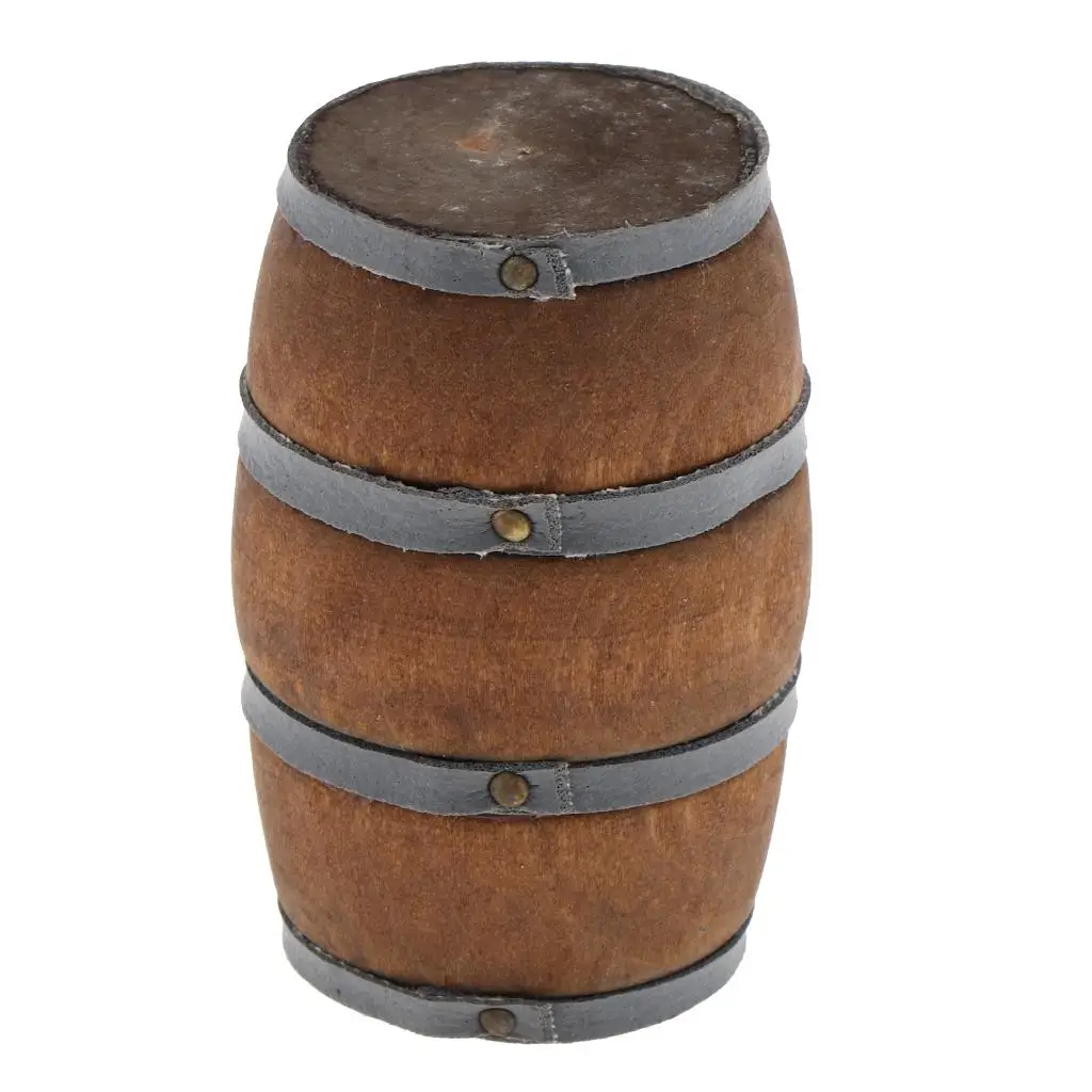 Balde de madeira de barril vintage em miniatura para casa de bonecas: escala 12 marrom