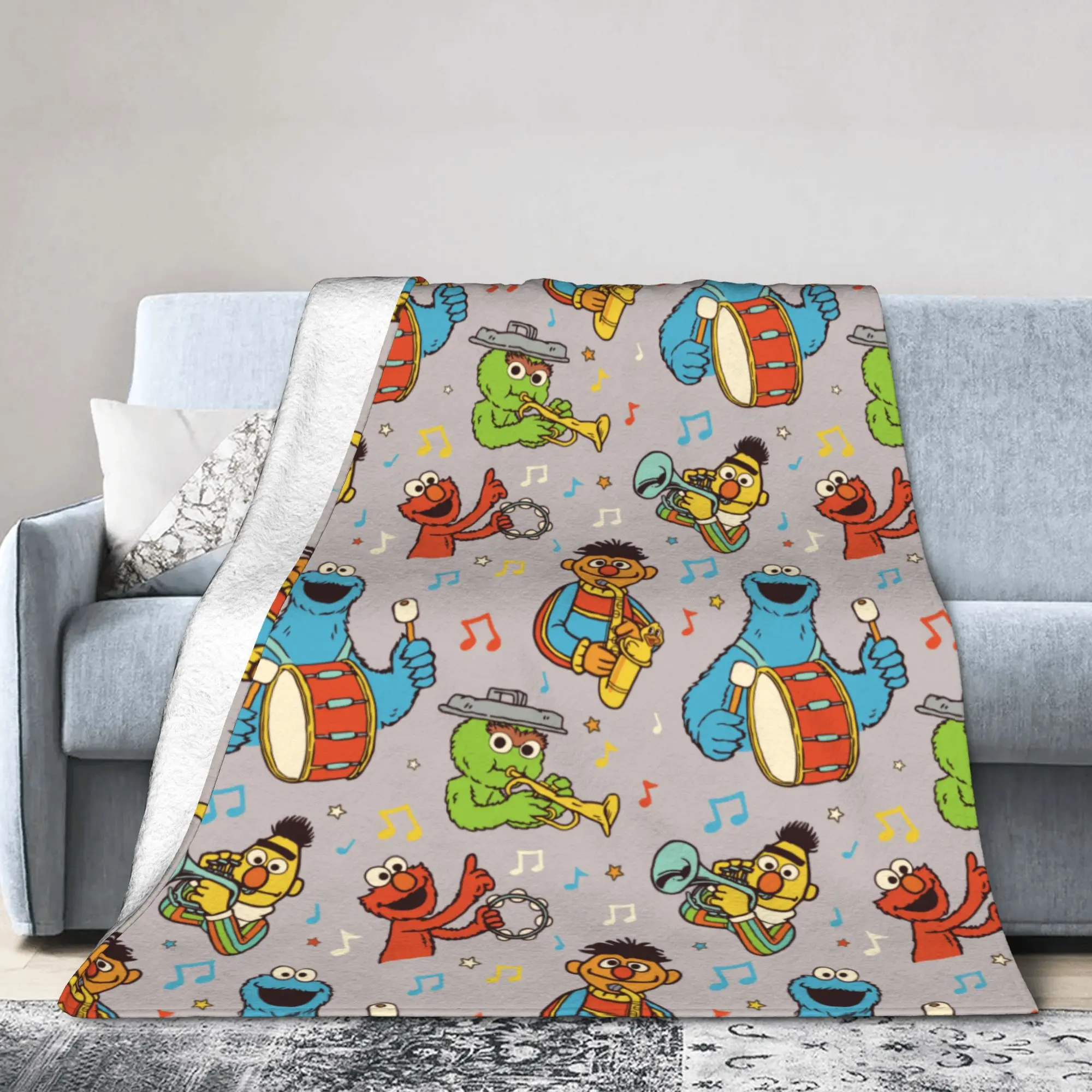 Sesames Streets Band Grey Pattern Blankets Wool Awesome Soft Throw Blankets for Bedding Lounge  Winter,