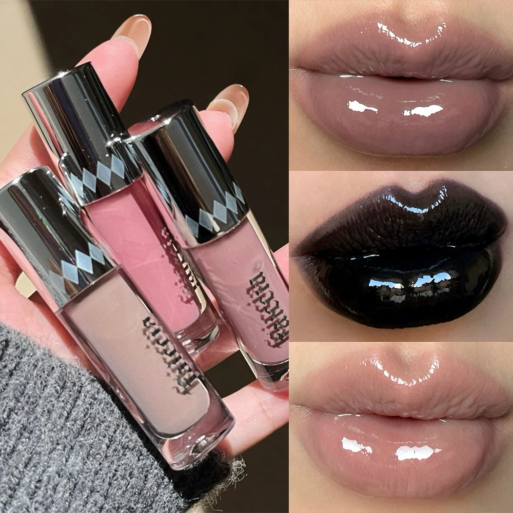 Soft Lightweight Lip Gloss Cement Gray Mirror Lip Glaze Shimmering Glass Lipstick Hydrating Watery Lip Oil Autumn Winter Makeup