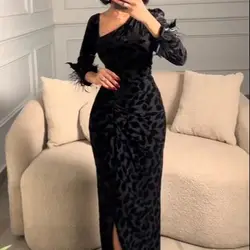 ROSELLA Blacke Asymmetrical Evening Dresses with Leaves Pattern Ankle Length Mermaid Evening Dress with Side Slit New 2024