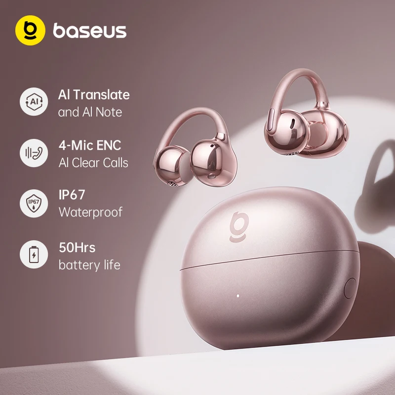 Image of Baseus Bowie MC2 S Open-Ear-Clip Kabellose Ohrhörer Bluetooth 6.0 Komfort-Clip-On Sport-Ohrhörer 4-Mikrofon Klare Anrufe KI-Übersetzung