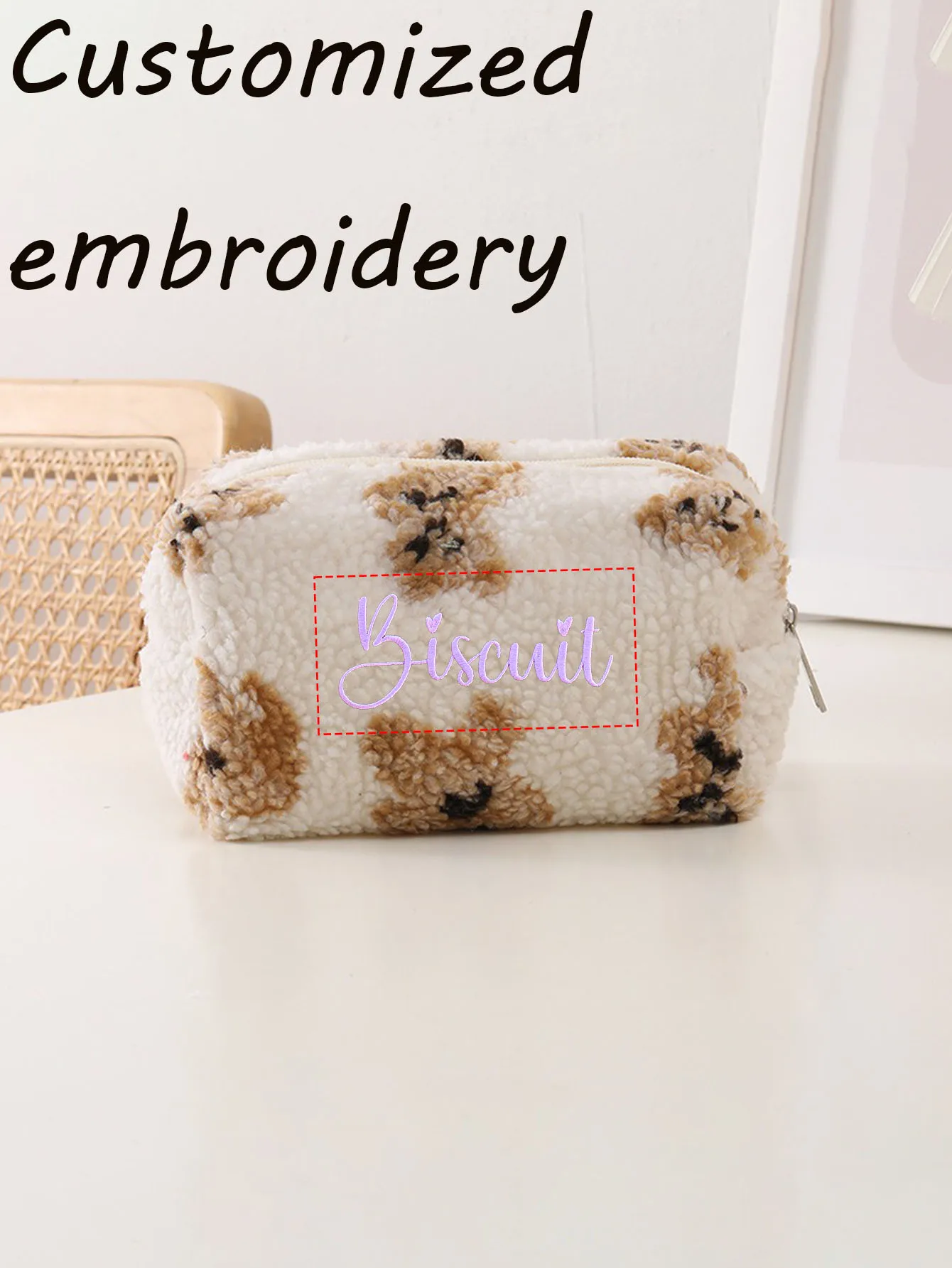 (Please private message customer service) Large capacity DIY embroidery custom teddy bear makeup bag stationery bag