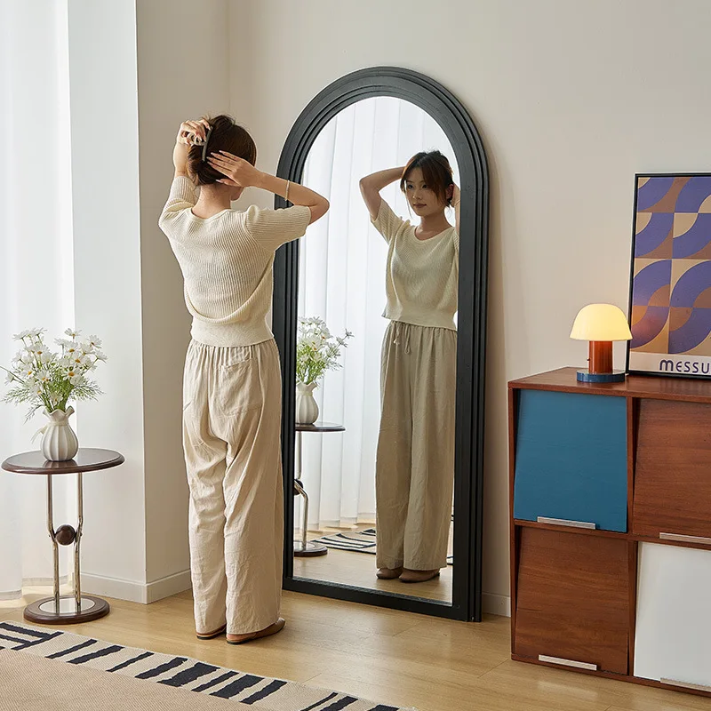 Cross-border wooden full-body mirror floor-to-ceiling mirror household light luxury high-end mirror wall-mounted full-length mir